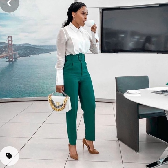 ZARA High Waisted Belted Trousers - Picture 3 of 9